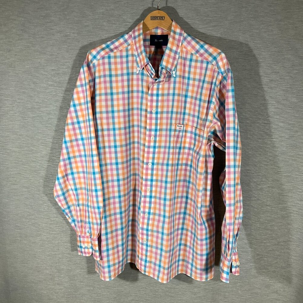 Men's Faconnable Plaid Button Down Shirt, Size XLT